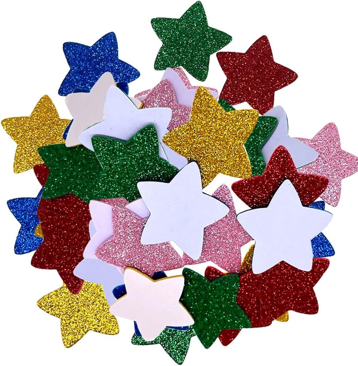 45Pcs Colorful Glitter Foam Stickers- Self Adhesive Star Shape Glitter Sticker for Arts Craft Supplies Greeting Cards Homemade Home Decoration